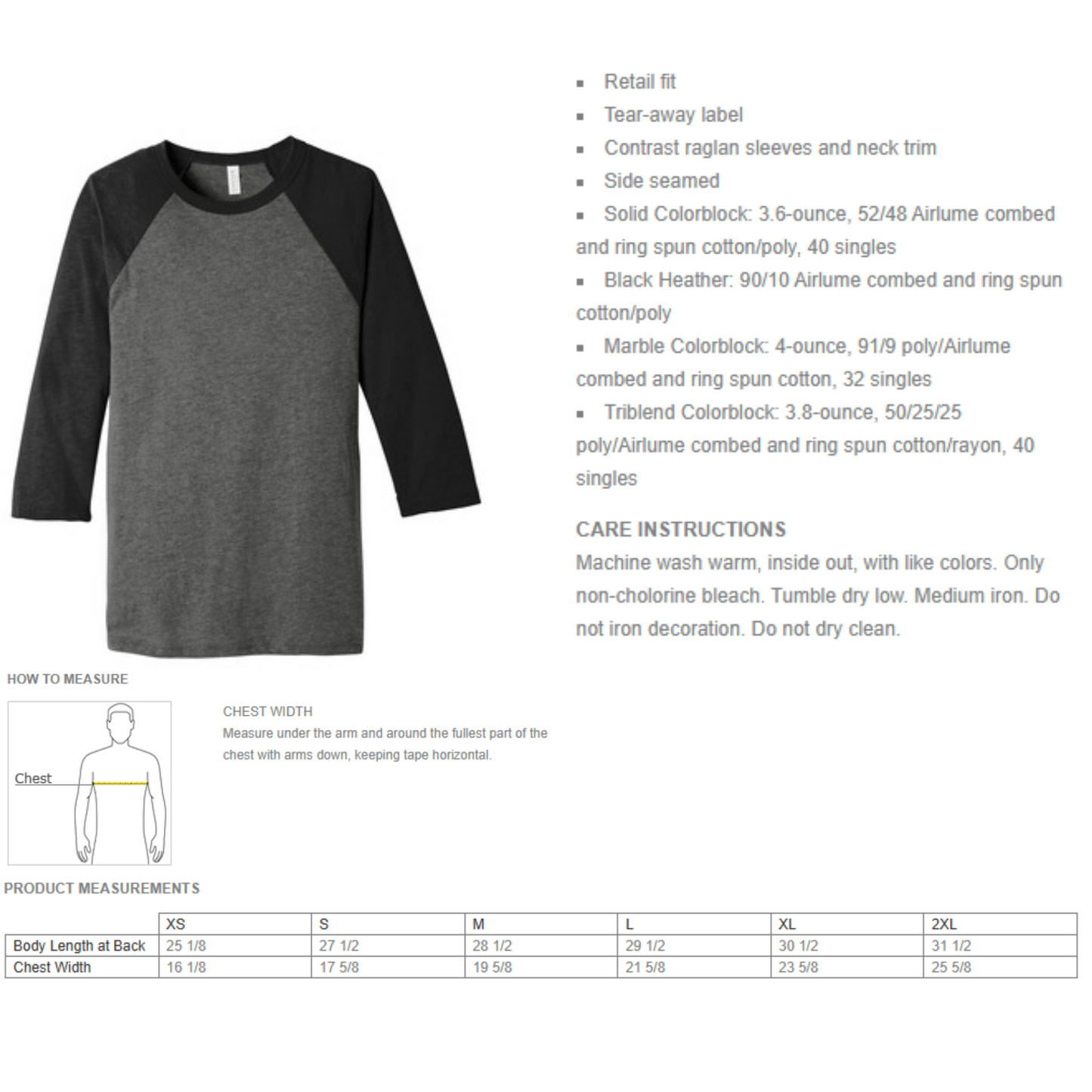 BELLA+CANVAS ® Unisex 3/4-Sleeve Baseball Tee-BC3200