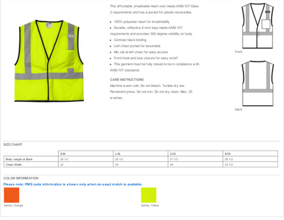 CornerStone ® ANSI 107 Class 2 Economy Mesh One-Pocket Vest-CSV100