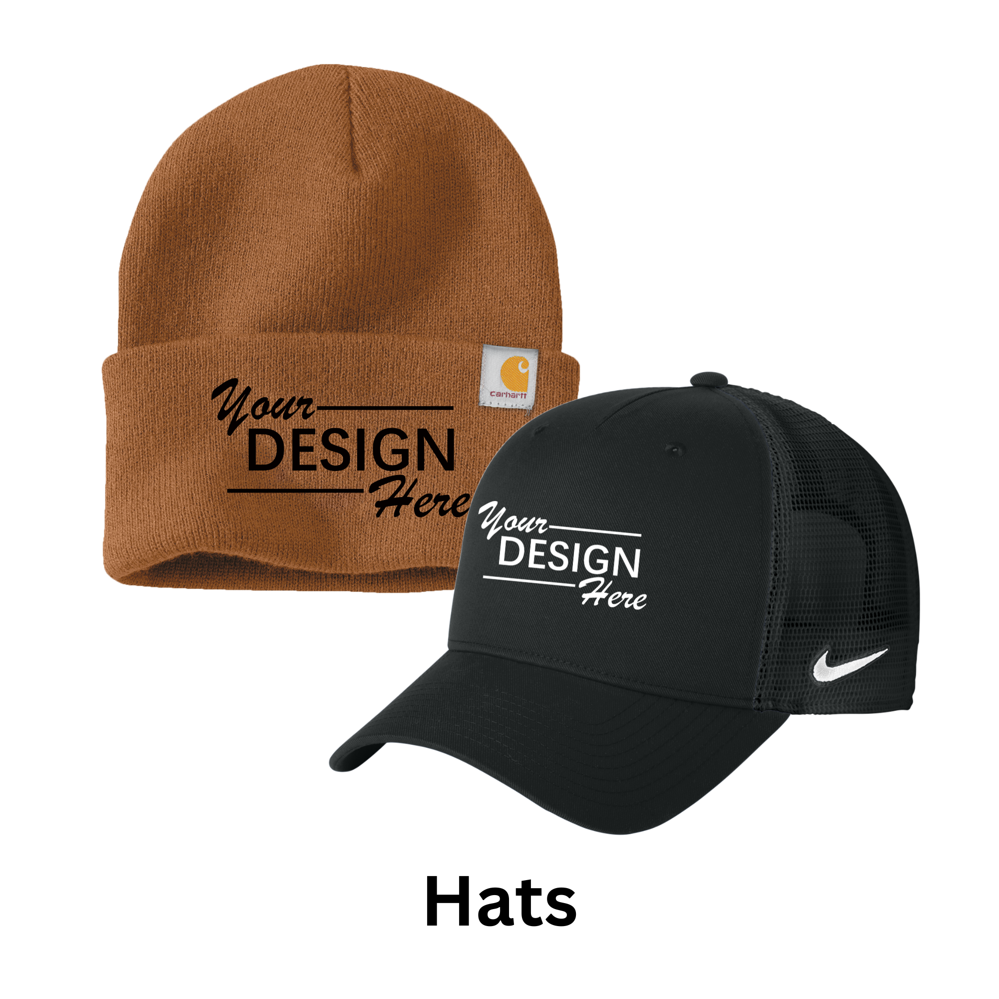 Custom embroidered hats with logo  - Blank hats ready for printing	- Personalized baseball caps with custom design - Custom snapback hats for branding - Trucker hats with printed company log- Adjustable custom embroidered hats - Premium fitted custom hats- Promotional custom caps in bulk- Branded hats for corporate giveaways - Unisex custom hats