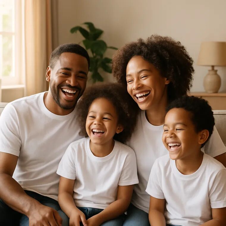 Family wearing matching custom printed t-shirts