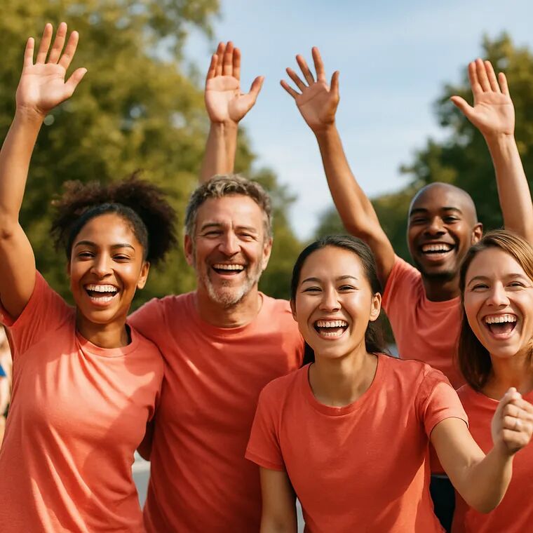 Group at a charity run in matching custom event t-shirts