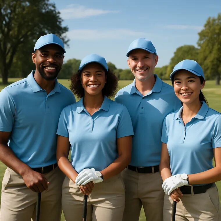 Golf team in matching custom performance polos
