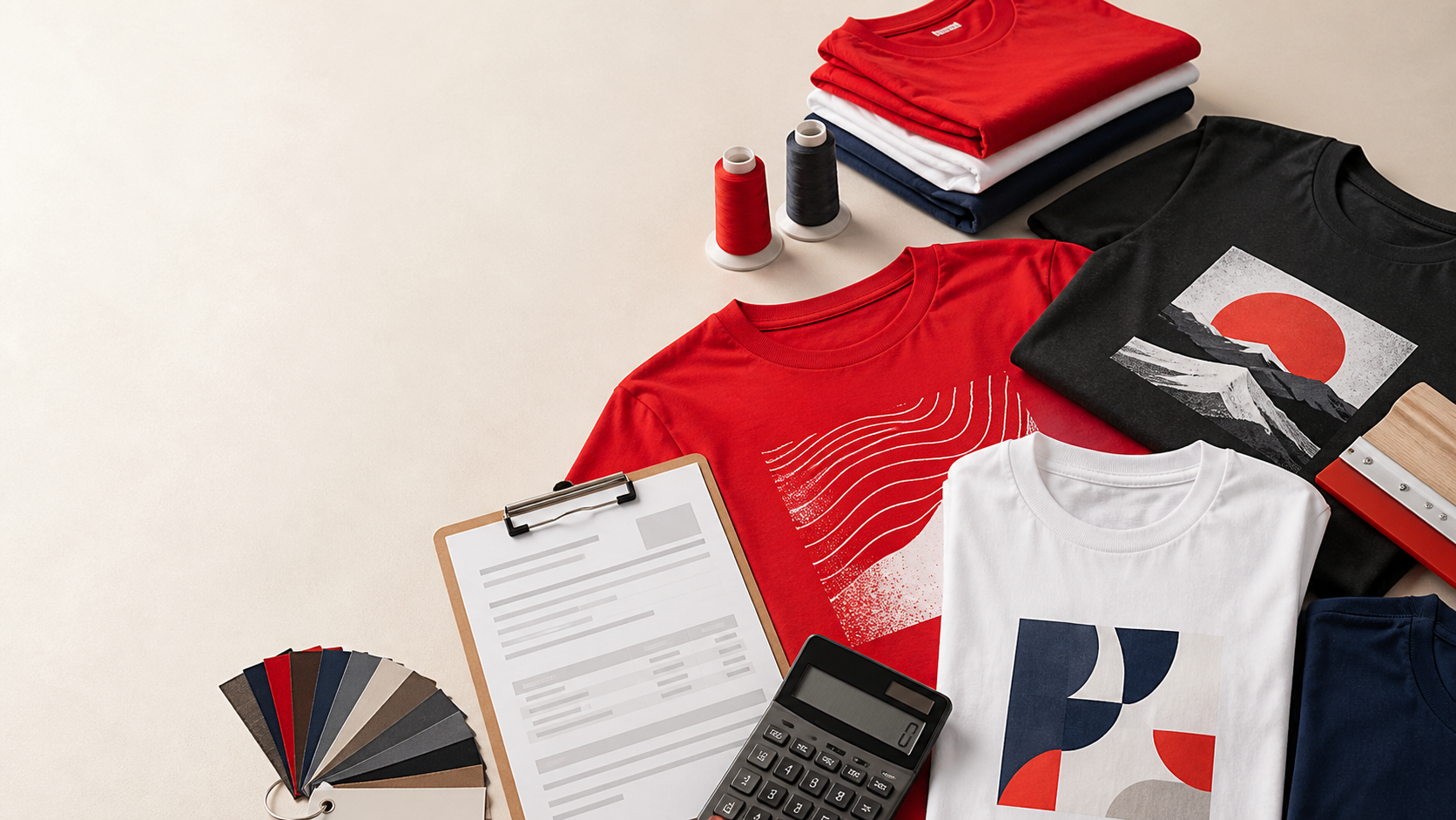 Custom T-shirts, apparel and printing supplies arranged for the L1 Print pricing guide