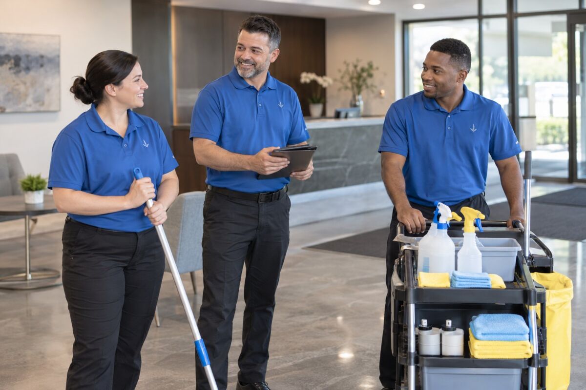 Professional cleaning & property services apparel in an industry-specific work setting