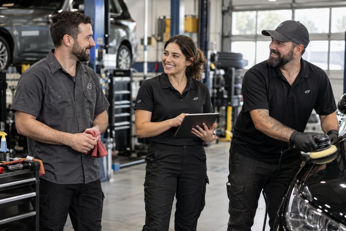 Professional auto repair & detailing apparel in an industry-specific work setting