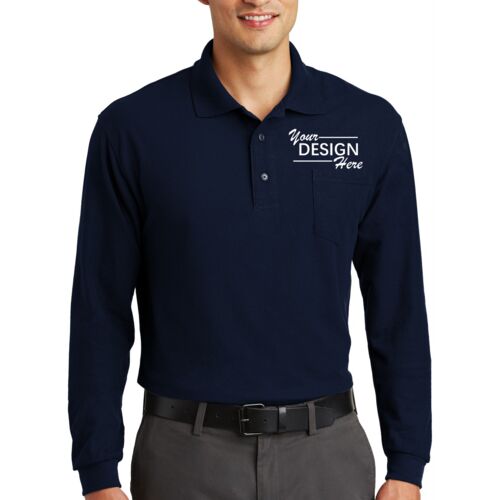 Long Sleeve Silk Touch Polo with Pocket Thumbnail