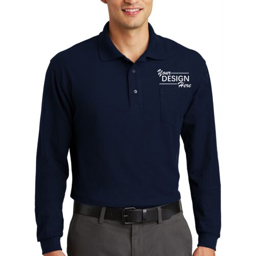 Long Sleeve Silk Touch Polo with Pocket Thumbnail